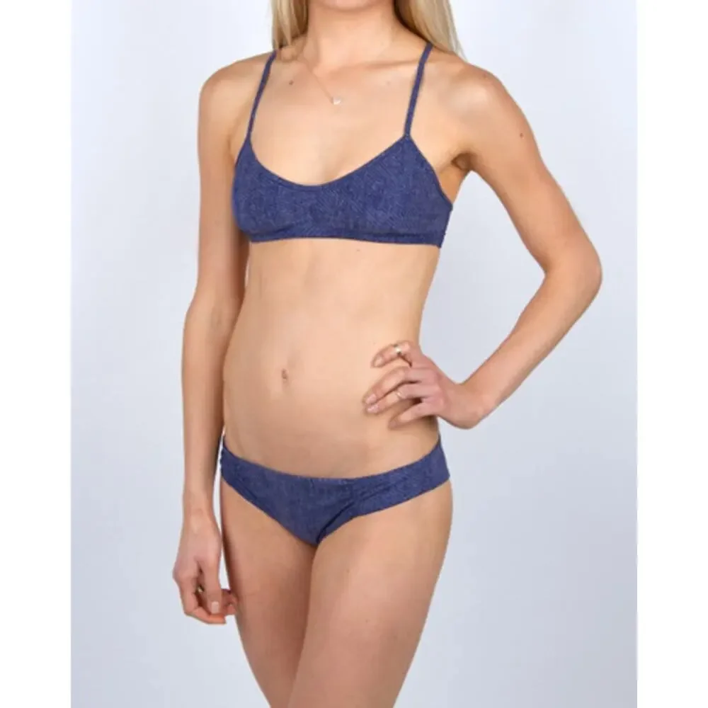L*Space Dreamer Crochet Nanette Bikini Top Denim Blue XS